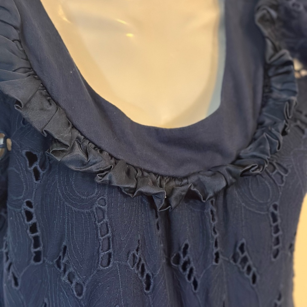 LU LU LAME Made in the USA Eyelet Lace with Silk trim and cap sleeves. blue SzXS - Picture 6 of 12